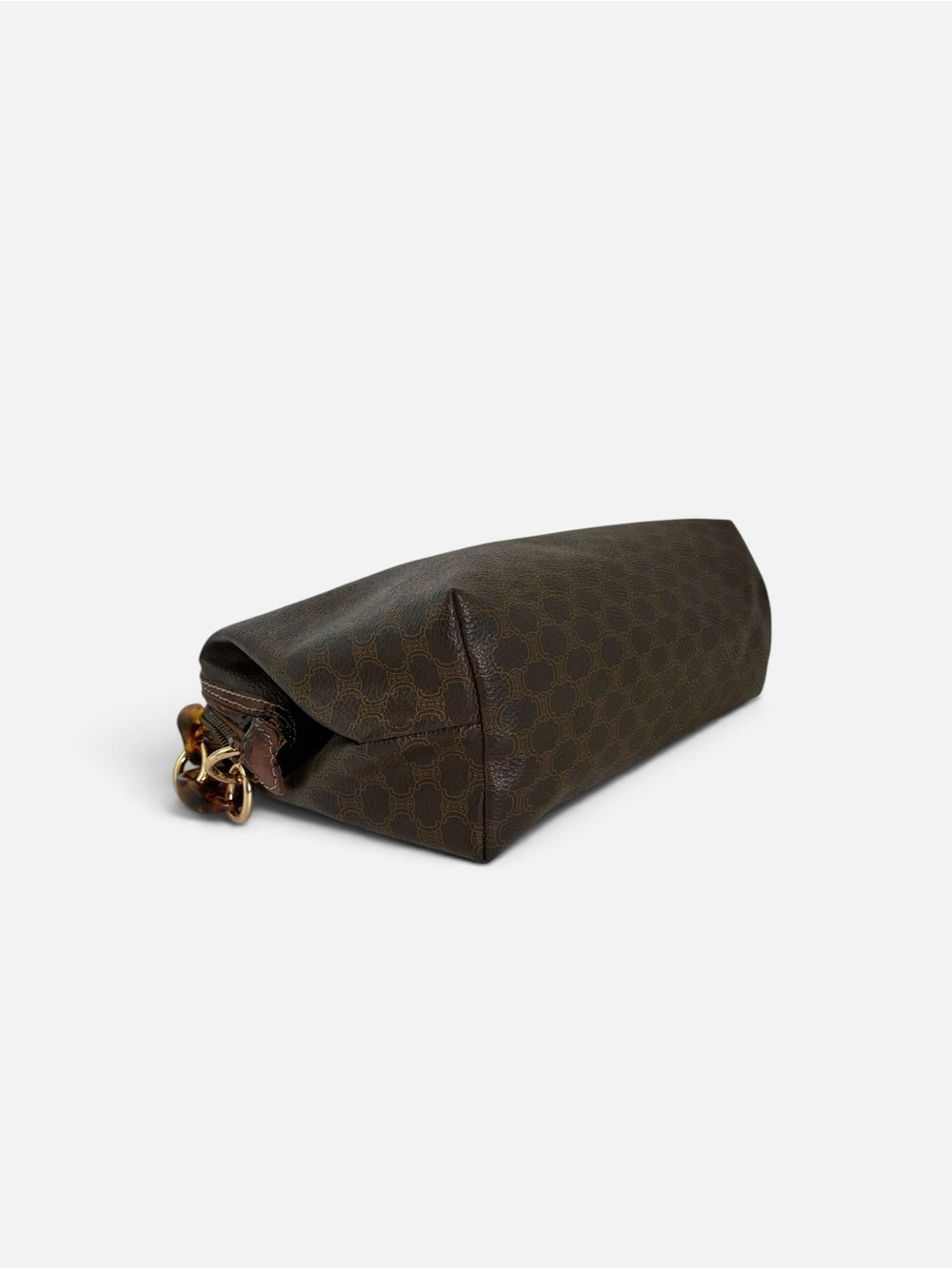Celine Brown Logo-Print Shoulder Bag with Tortoiseshell Chain - Picture 6 of 11